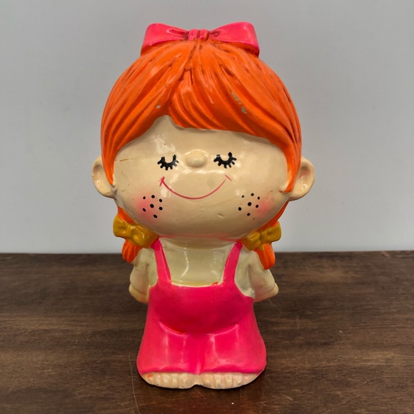 Vintage Made in Japan Berrie 1970 Red head Doll Coin Bank